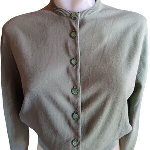 Vintage Women's Large Cardigan Sweater 1960's Avocado Green Distressed Shabby